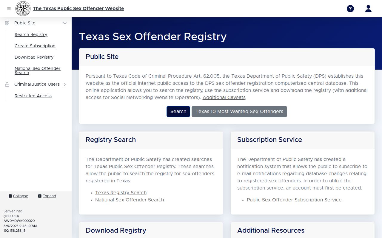Blanco County sex offender registry information and public warnings