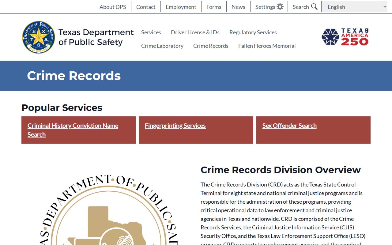 Texas DPS repository for Blanco County criminal history